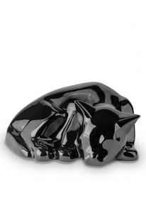 Pet urn 'Sleeping cat' in black