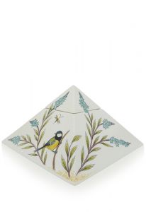 Hand painted pyramid urn Coal Tit-Forget-me-not