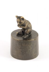 Cat small upright urn bronzed