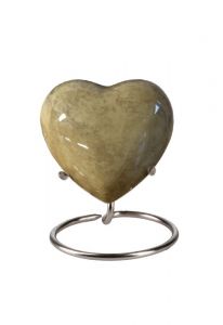 Small heart ashes urn 'Elegance' with beige nature stone look (stand included)