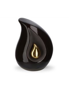 Teardrop cremation keepsake urn for ashess black with small gold-colored teardrop in various sizes