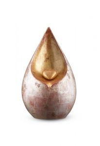 Teardrop cremation urn for ashes with gold-colored heart - silver-colored with gold leaf