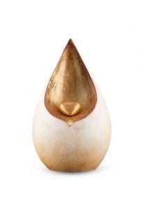 Teardrop cremation urn for ashes with gold-colored heart - white with gold leaf