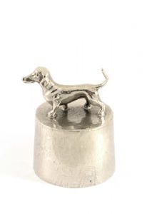 Dachshund urn silver tin