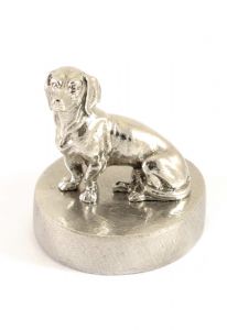 Dachshund urn silver tin