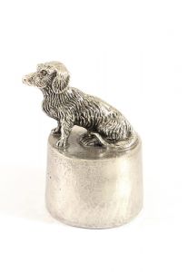 Dachshund urn silver tin