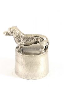 Dachshund urn silver tin