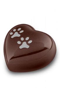 Dark brown pet urn heart pawprints