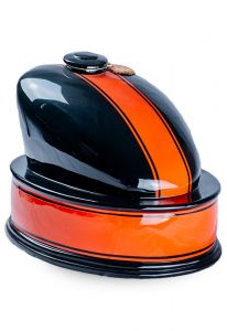Handmade motorcycle gas tank urn for ashes 'Black and Orange'
