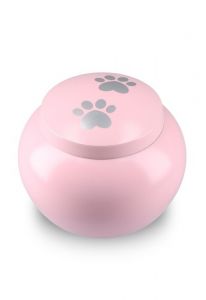 pet urn for ashes pink with 2 paw prints in various sizes