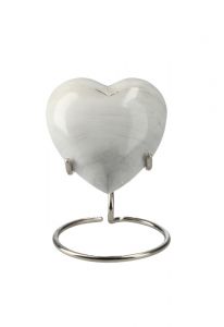 Small heart ashes urn 'Elegance' with white-grey nature stone look (stand included)