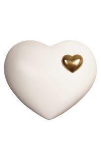 Heart cremation urn for ashes made of limewood - white with gold-colored heart