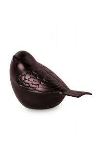 Brass mini urn 'Song bird' antique brown